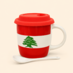 Ceramic Milk Mug with Cover and Spoon – Cedar of Lebanon Design