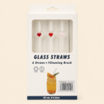 Reusable Heart Glass Straws Set – 6 Straws + Cleaning Brush - Image 3