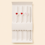 Reusable Heart Glass Straws Set – 6 Straws + Cleaning Brush - Image 2