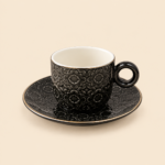 Momaz Set of Dozen Mandala Black Coffee Cups with Saucers