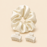 Girls Satin Scrunchie and Mini Claw Clip Set - Image 2