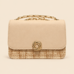 Beige Woven Chain Shoulder Bag