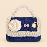 Girls Pearl Handle Floral Lace Handbag – Navy Blue