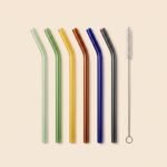 Reusable Colored Bent Glass Drinking Straws Set with Cleaning Brush