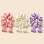 Girls Satin Scrunchie and Mini Claw Clip Set