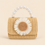 Woven Straw Daisy Handbag with Pearl Handle