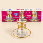MS Glass Viena Gold-Band Tea Glass & Saucer Set – 120 ml, 6 Pieces