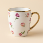 Momaz Rose Pattern Mug Set with Gold Handles – 6 Pieces - Image 2