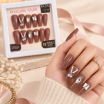 Romantic Myth Mauve Brown Press-On Nails with Pearls & Rhinestones – 12 Pieces - Image 2