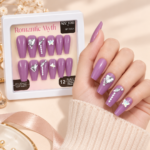 Romantic Myth Purple Press-On Nails with Heart & Butterfly – 12 Pieces - Image 2