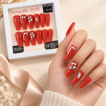 Romantic Myth Red Press-On Nails with Rhinestones & Pearls – 12 Pieces - Image 2