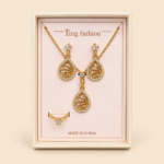 Gold Teardrop Crystal Jewelry Set for Women