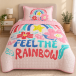Prestige Home Feel the Rainbow Pink Kids Bedspread Set – Single – 3 PCS