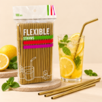 Gold Flexible Drinking Straws – 100 Pieces - Image 2