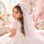 Girls Butterfly Wings Headband with Long Tulle Veil – White - Image 3