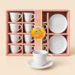 MOMAZ White Porcelain Coffee Cups and Saucers Set – 12 Cups + 12 Saucers