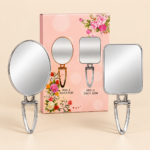 Silver Folding Makeup Mirror with Adjustable Handle – Oval & Square - Image 3