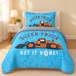 Prestige Home Kids Bulldozer Truck Bedspread Set 3 Pieces – Blue - Image 3