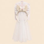 Girls Butterfly Wings Headband with Long Tulle Veil – White