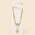 Gold Layered Necklace with Crystal Pendant for Women