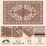 MOMAZ Washable Area Rug 160 × 230 cm – Beige & Brown Traditional Medallion