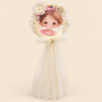 Girls Ivory Lace Flower Hair Bow with Long Tulle Veil and Pearls