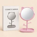 Makeup Mirror with Jewelry Holder & Storage Tray – Pink