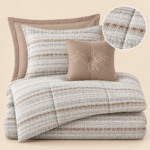 Prestige Home Beige Striped Comforter Set – Single – 5 PCS - Image 3