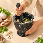Granite-Style Mortar and Pestle Set – Black & White Speckled - Image 2