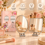 Silver Folding Makeup Mirror with Adjustable Handle – Oval & Square - Image 4