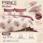 Prince Sleep Single Microfiber Duvet Cover Set – 3-Piece Beige & Mauve Leaf Print - Image 2
