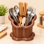 Panda Plast Lily Plastic Cutlery Holder with Drainer – Brown - Image 2