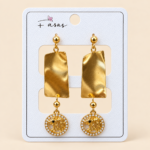 Gold-Tone Rectangle Drop Earrings with Round Charms