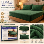 Prince Sleep Mila's Collection Dark Green Flannel Fitted Sheet Set – Single – 4 PCS - Image 2