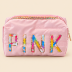 Pink Makeup Bag with Colorful Sequin Letters