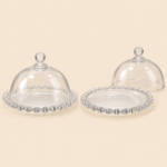 Clear Glass Serving Plate with Dome Lid – Beaded Rim