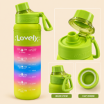 Lovely Gradient Water Bottle with Time Markers & Flip-Top Lid – 1000ml