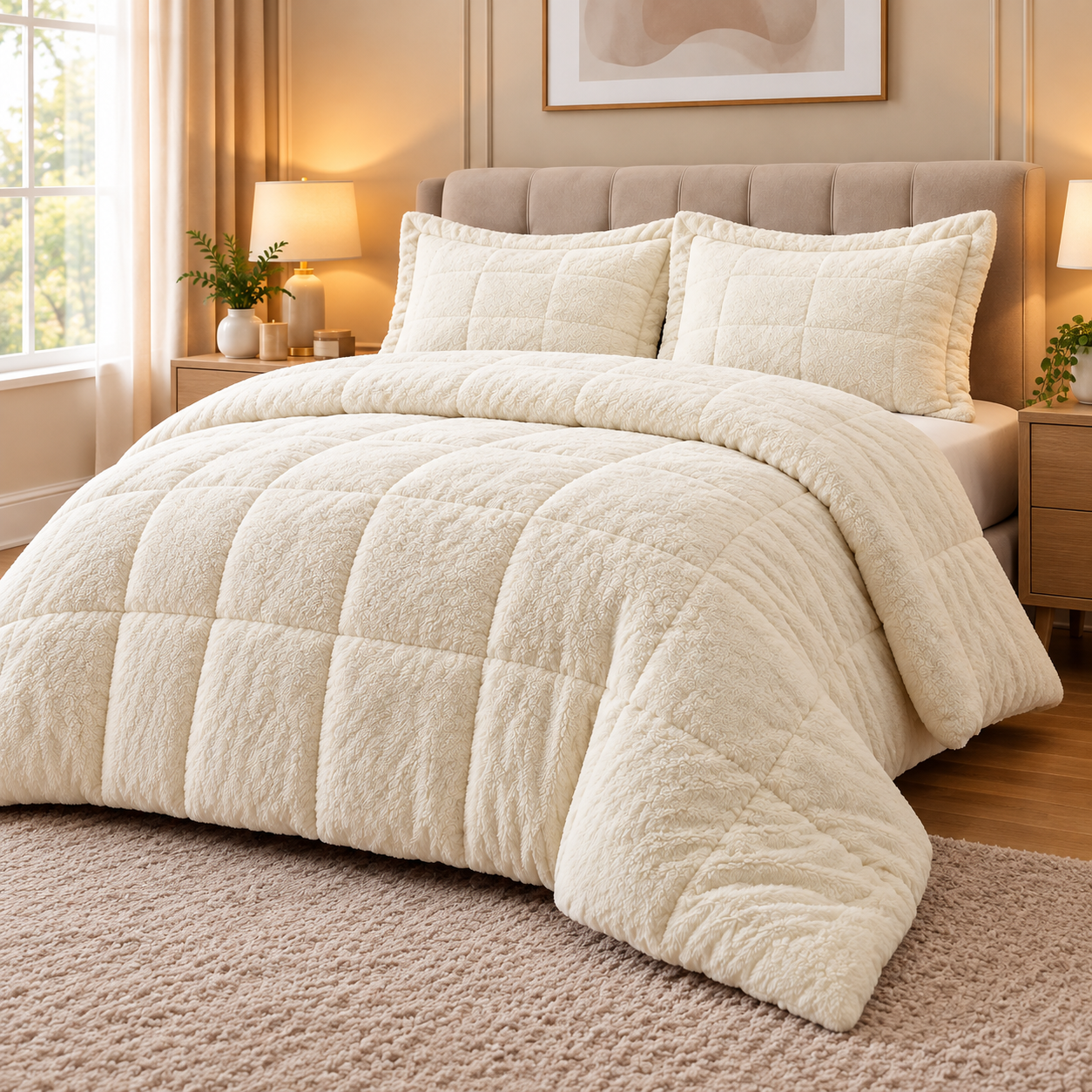 Cozy Ivory Sherpa Bedroom Retreat Prestige Home Cream Flannel Duvet Cover Set – Single – 3 PCS - Image 1
