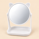 Makeup Mirror with Storage Tray – Pink & White - Image 3