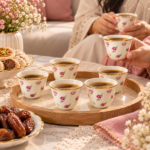 Momaz Floral Coffee Cup Set 12 Pieces with Gold Rim - Image 2