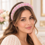 Pink Pearl & Rhinestone Padded Headband for Women - Image 2