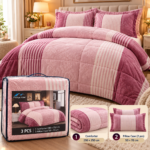 Prestige Home Pink Floral Striped Comforter Set – 3 PCS