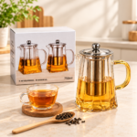 Square Glass Teapot with Infuser – 750ml - Image 2