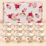 Momaz Floral Coffee Cup Set 12 Pieces with Gold Rim