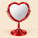 Metallic Red Tabletop Makeup Mirror – Heart & Round Shapes