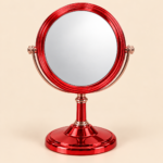 Metallic Red Tabletop Makeup Mirror – Heart & Round Shapes - Image 2