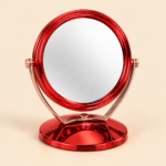 Red Round Tabletop Makeup Mirror with Swivel Stand