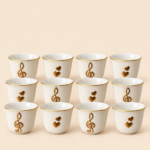 Momaz 12-Piece Porcelain Arabic Coffee Cup Set – Gold Music Note & Heart Design