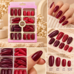 Glossy Press-On Nails Set – 96 Pieces in Burgundy, Red & Plum - Image 2