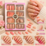 Glossy Press-On Nails Set – 96 Pieces in Nude, Peach & Coral - Image 2